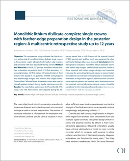 Monolithic lithium disilicate complete single crowns with feather-edge preparation design in the posterior region: A multicentric retrospective study up to 12 years