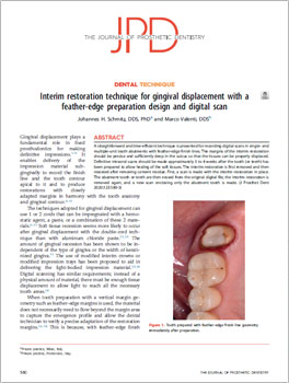 Interim restoration technique for gingival displacement with a feather-edge preparation design and digital scan