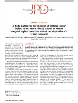 A digital protocol for the fabrication of anatomic-contour implant zirconia crowns directly screwed on external hexagonal implant connections without the interposition of a Ti-base component